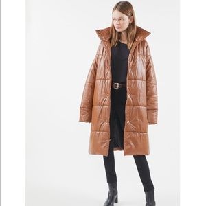 Urban Outfitters Faux Leather Puffer Coat Tan